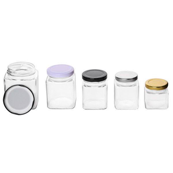 240ml Square Glass Jars With Lids (8 oz)